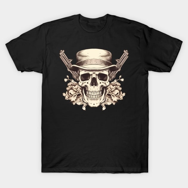 Skull with guns T-Shirt by One Eyed Cat Design